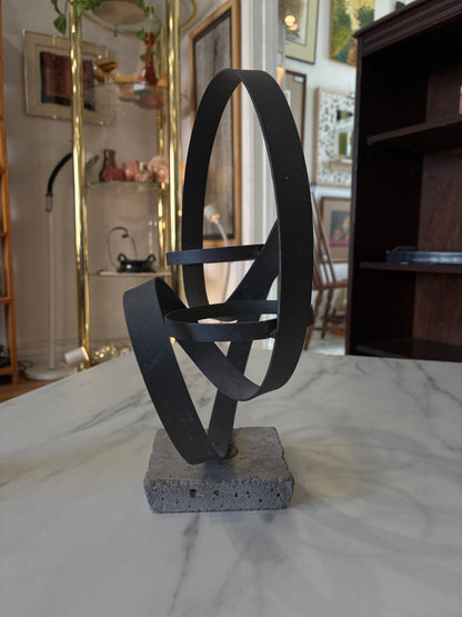 Minimalist Metal Sculpture Dual Loop on Concrete Base