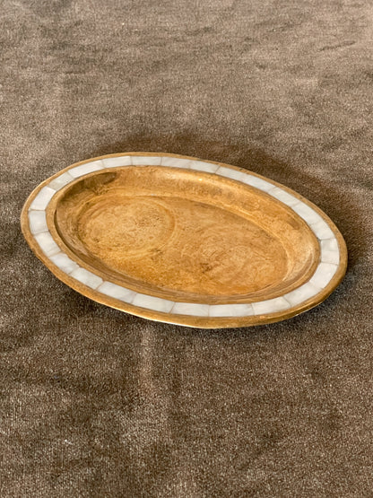 Mother of Pearl and Brass Oval Dish