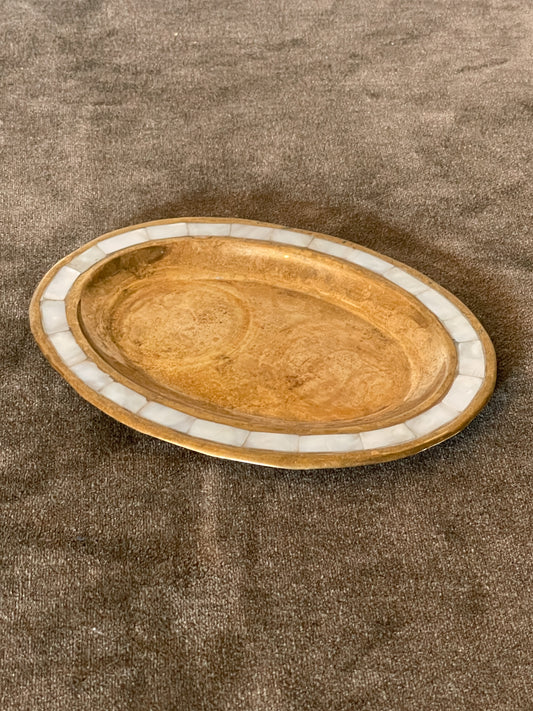 Mother of Pearl and Brass Oval Dish
