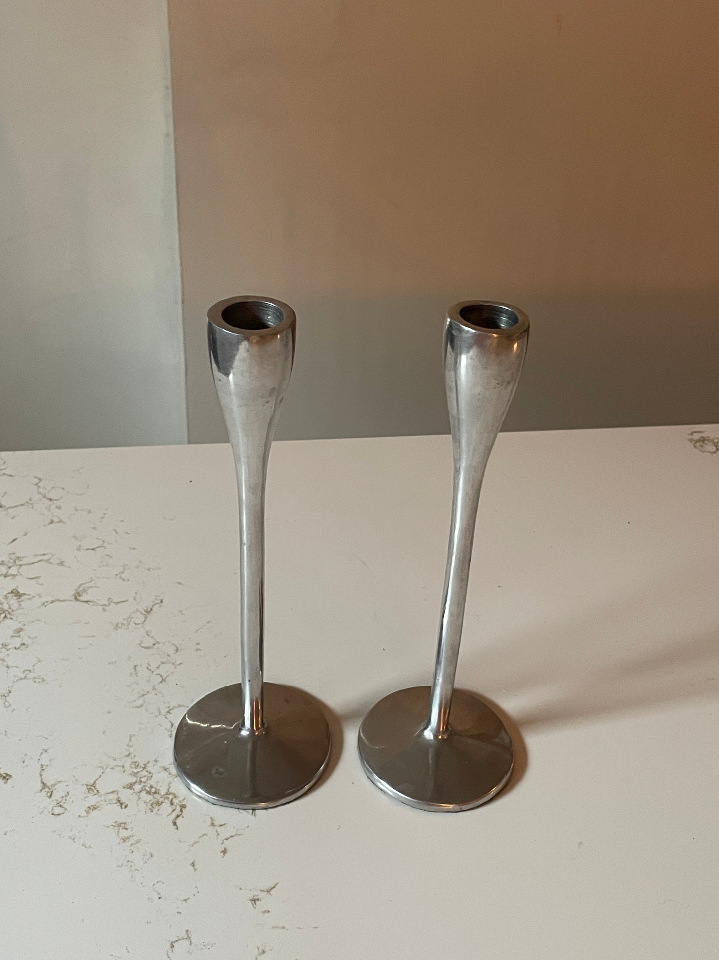 Vintage Silver Brushed Candle Holder Pair