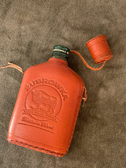 Vintage Leather “Zubrowska” Polish Vodka Flask (empty)