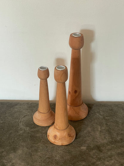 Minimalistic Modern Tiered Wood Turned Candle Holders - Set of 3