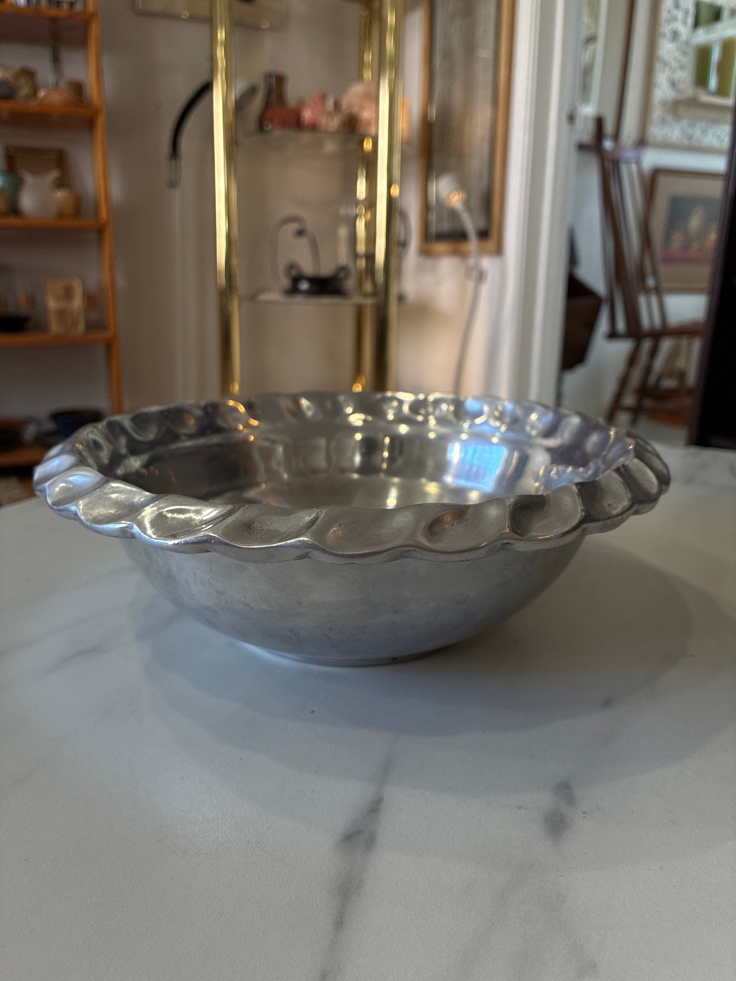 Pewter Spiral and Ruffles Edge Bowl by “E”