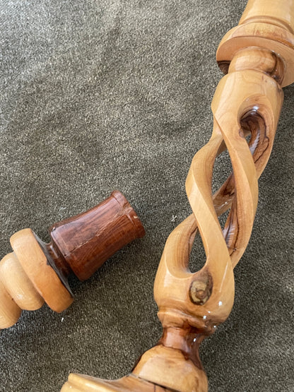Carved Olive Wood Twisted Candlestick Holder sold as a pair of 2
