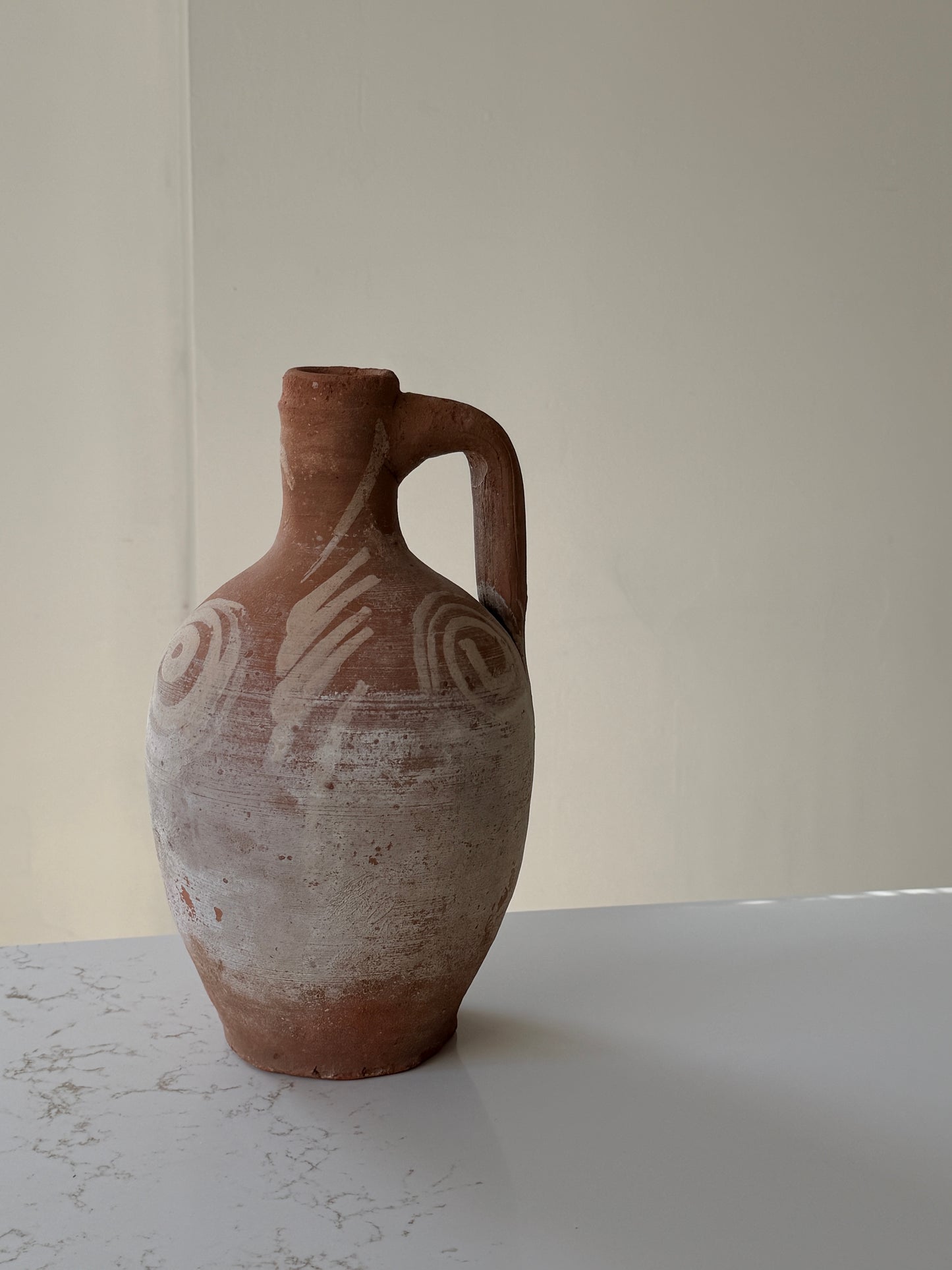 Turkish Terracotta Jug with Abstract Painted Adornments
