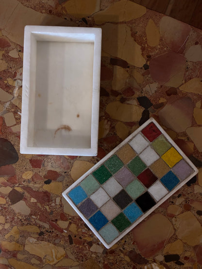 Midcentury Italian Quartz Box with Mosaic Tile Inlay by Raymor