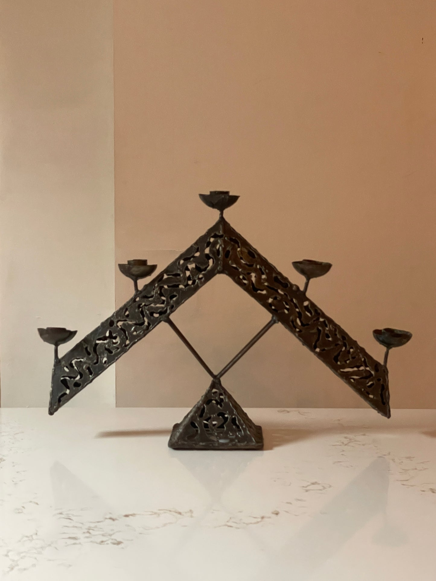 Filigree Welded Brutalist Candelabra