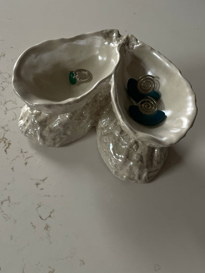 Iridescent Ivory Ceramic Oyster Trinket Dish