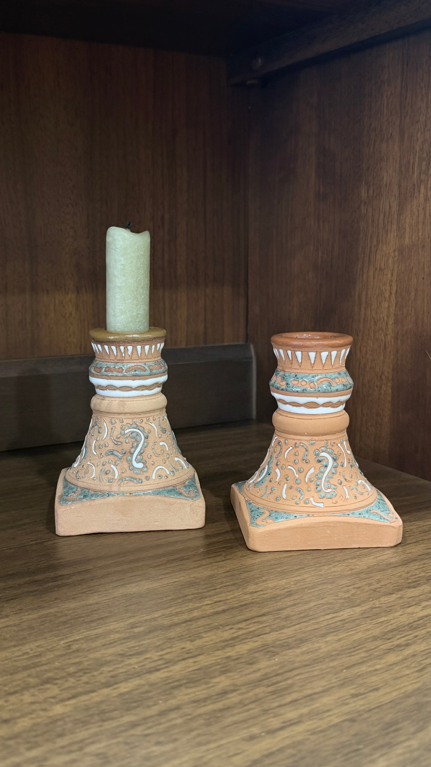 Handcrafted Grecian Terracotta Pair of Candle Holders by Rhodos