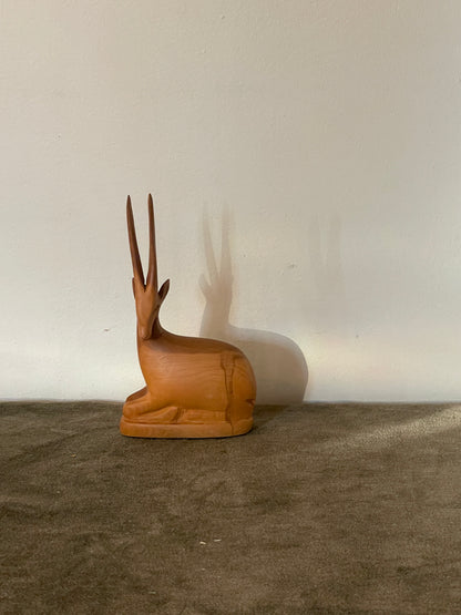 Midcentury Teak Wood Carved Sitting Deer