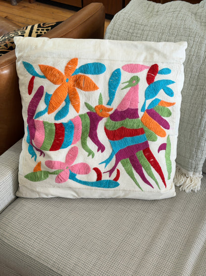 Vintage Tenango Hand Sewn Otomi Embroidered Folklore Pillowcase and Insert
