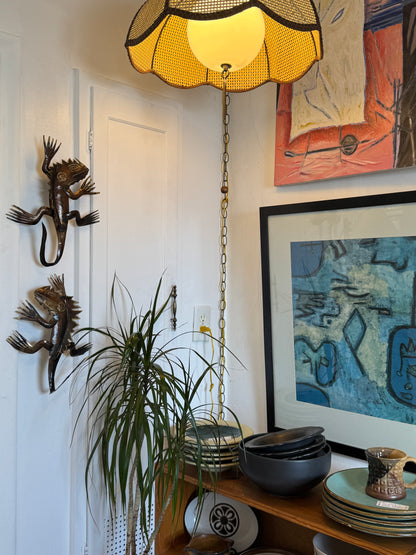 Pair of Sculpted Metal Wall Scrawling Lizards with Painted Brass Details