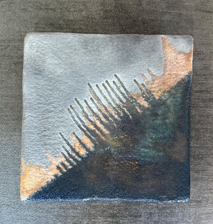 Dissim Raku Fired Blue Dry Drip Glazed Footed Plate Catch-all