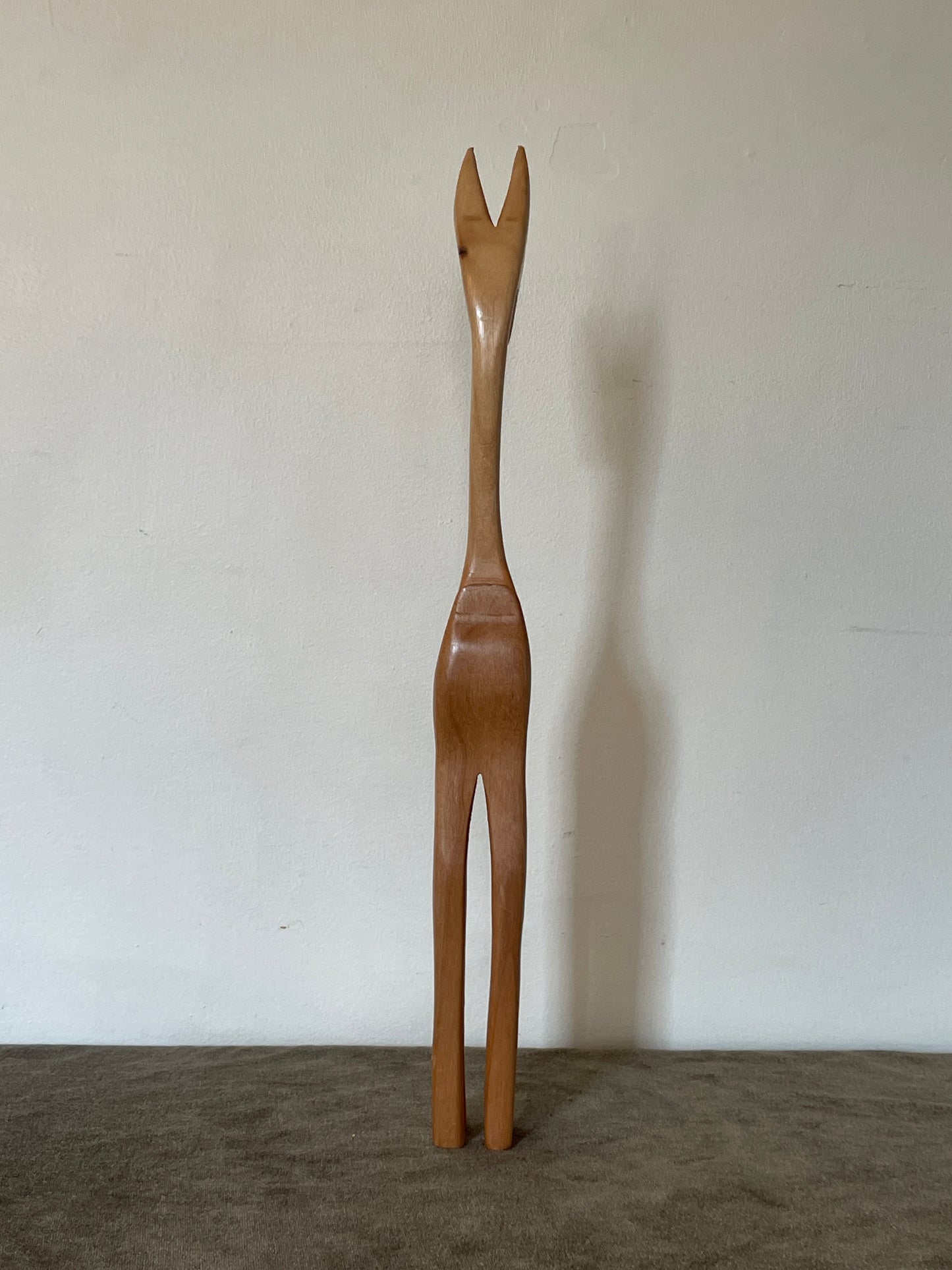 Tall Wood Carved Deer Figurine
