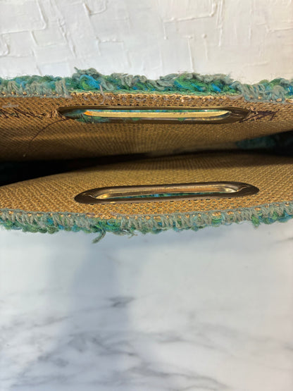 Vintage Handcrafted Peacock Green Carpet Textile Handbag