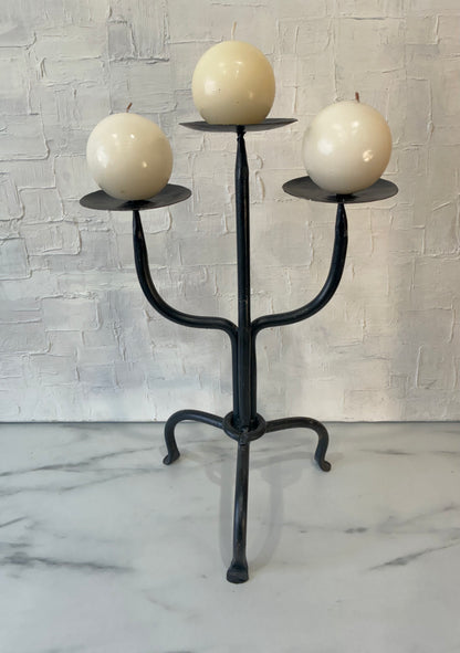 Handcrafted Welded Steel Tri-foot and Tri-head Candelabra