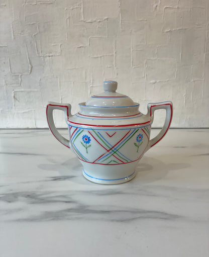 Mid-century Japanese “Daisy” Dual Handled Ceramic Sugar Pot