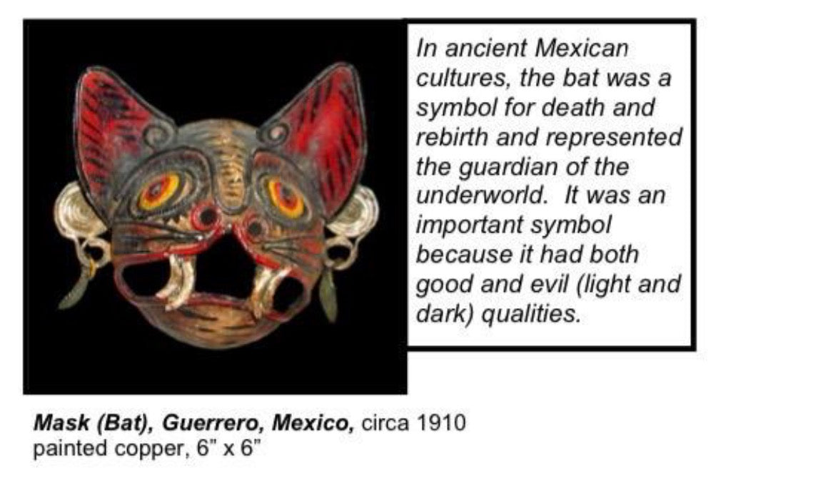Rare 1910 Handcrafted Copper Guerrero Mexican Folk Art Bat Mask