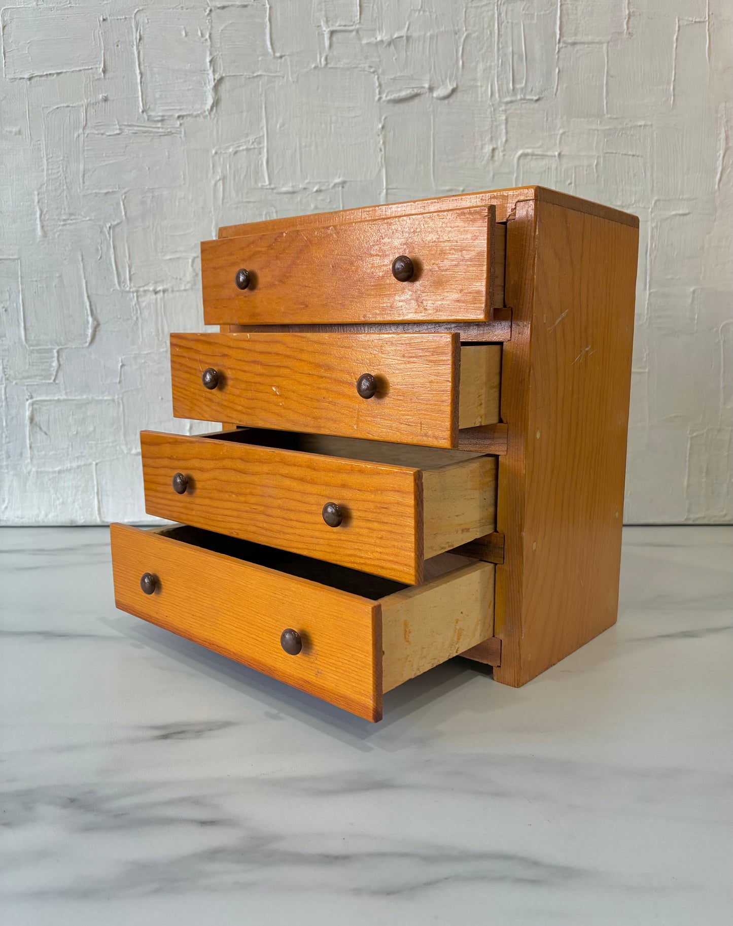 Vintage Handcrafted Pine 4 Drawer Jewelry Box