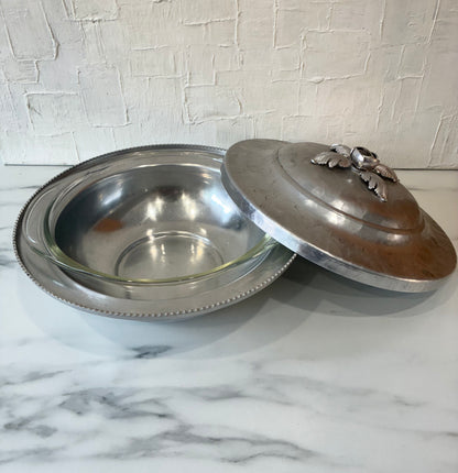 Trade 1960 Continental Hand Wrought Silverlook 557 Serveware with Pyrex Interior Vessel Kitchenware Bowl
