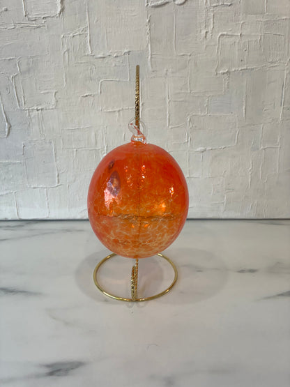 Orange Glass Blown Floating Orb with Gold Rack