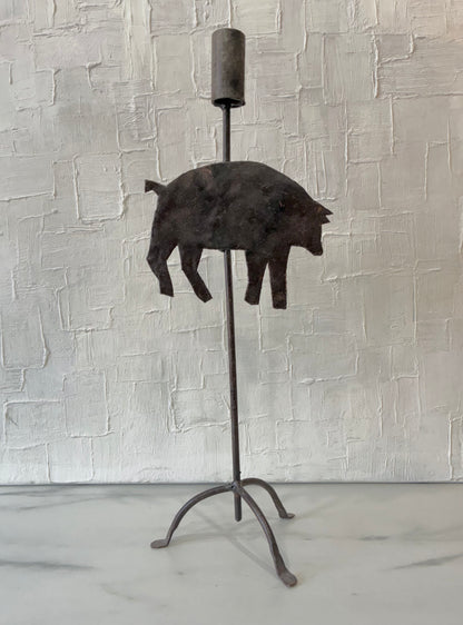 Handmade Pig Iron Tapered Candle Holder