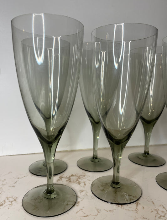 Orrefors Swedish Grey Glass Mirabel Smoke Water Goblet Stemware  8" sold as set of 11