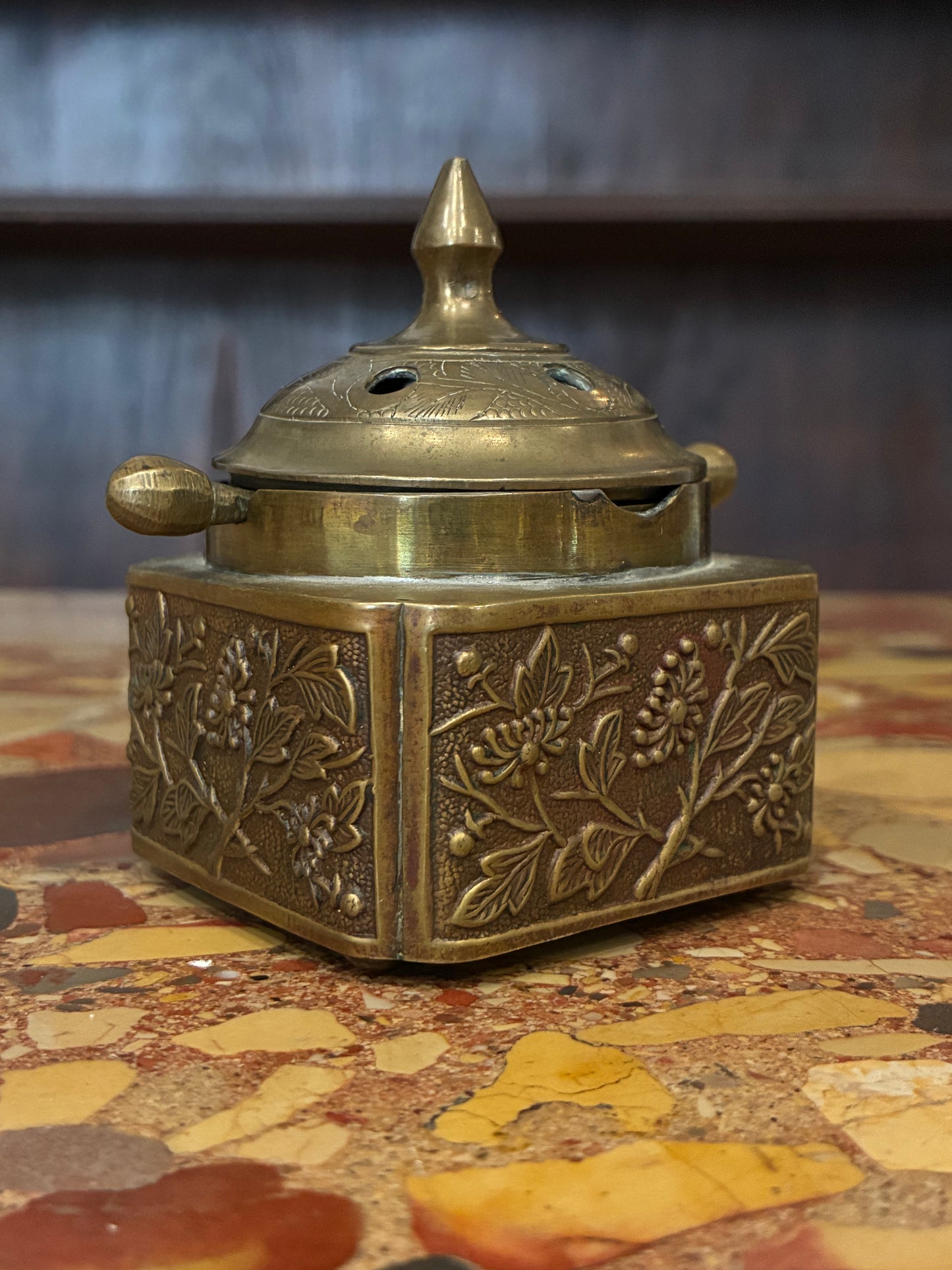 Vintage Brass Flip Top Incense Burner with Ash Chamber