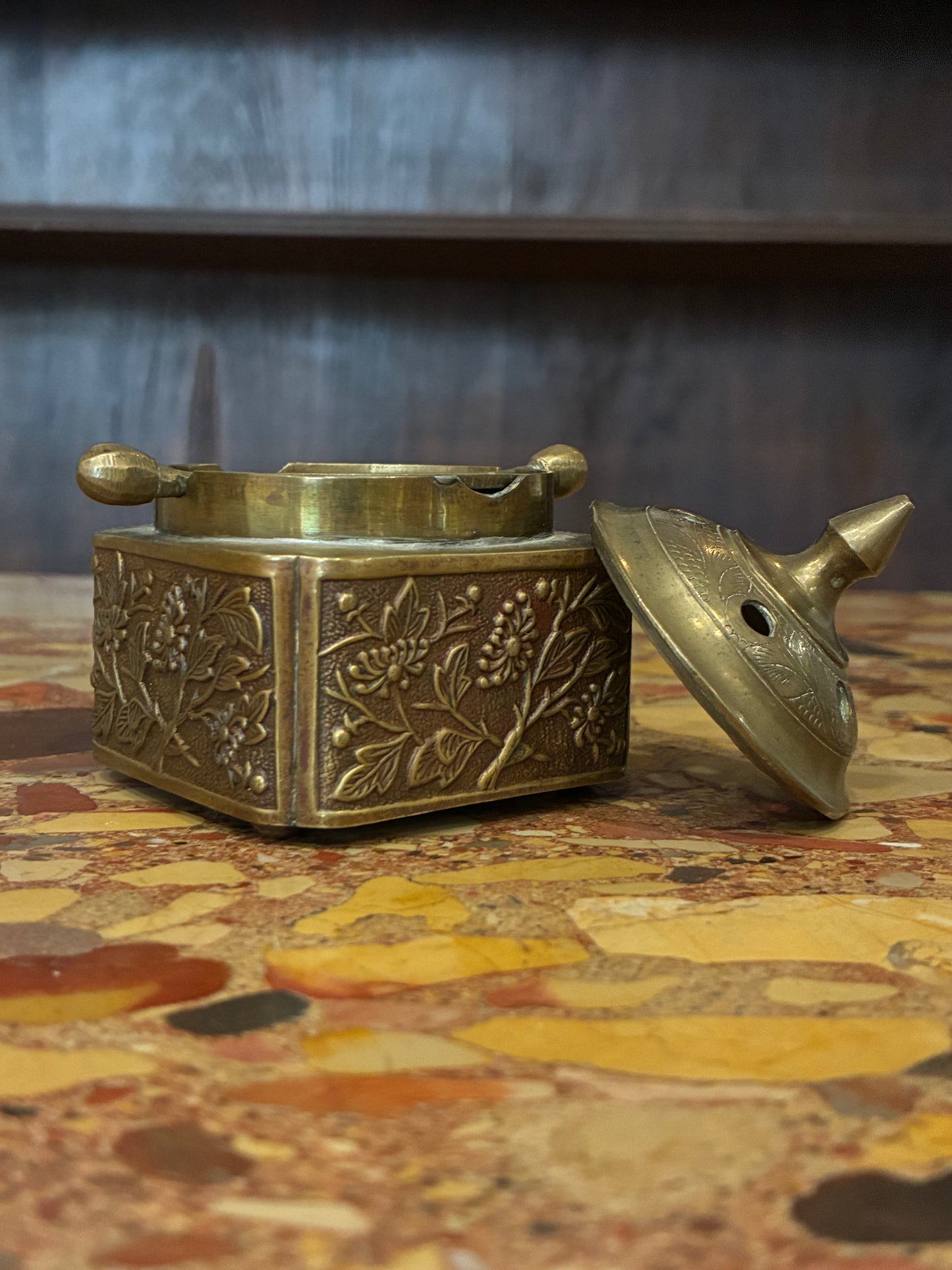 Vintage Brass Flip Top Incense Burner with Ash Chamber