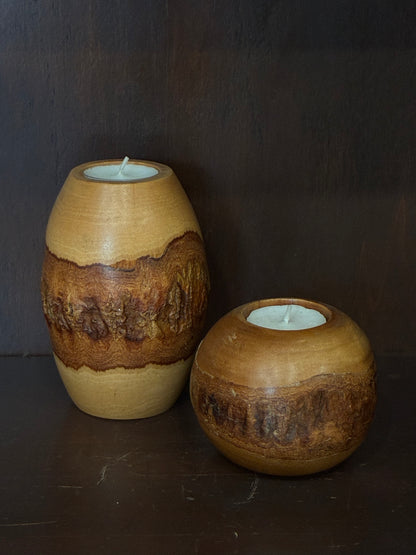 Pair of Live Edge Turned Wood Tea Light Candle Votives