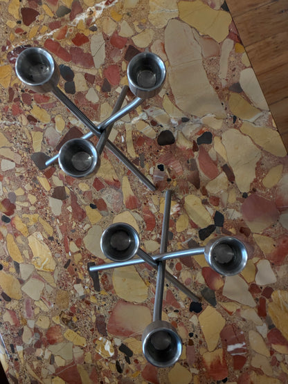 Eva Solo, Danish Designer Stainless Steel 3 Head Candelabras, Set of 2