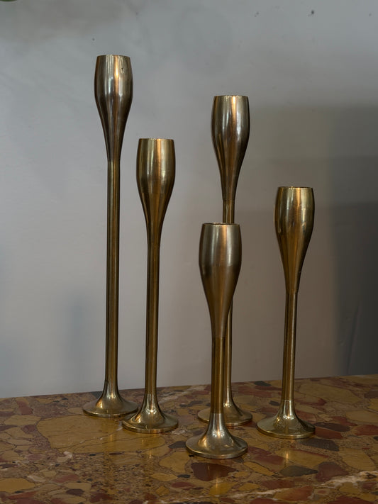 Vintage Castilian Teardrop Brass Cascading Candle Holder 5-Set