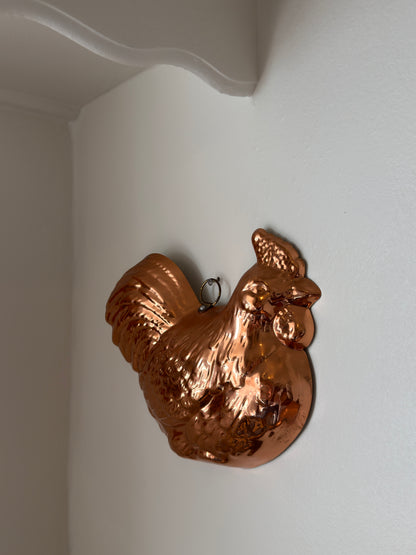 Vintage Copper Coated Tin Chicken Cooking Mold Wall Art
