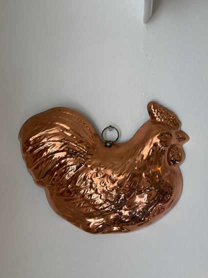 Vintage Copper Coated Tin Chicken Cooking Mold Wall Art