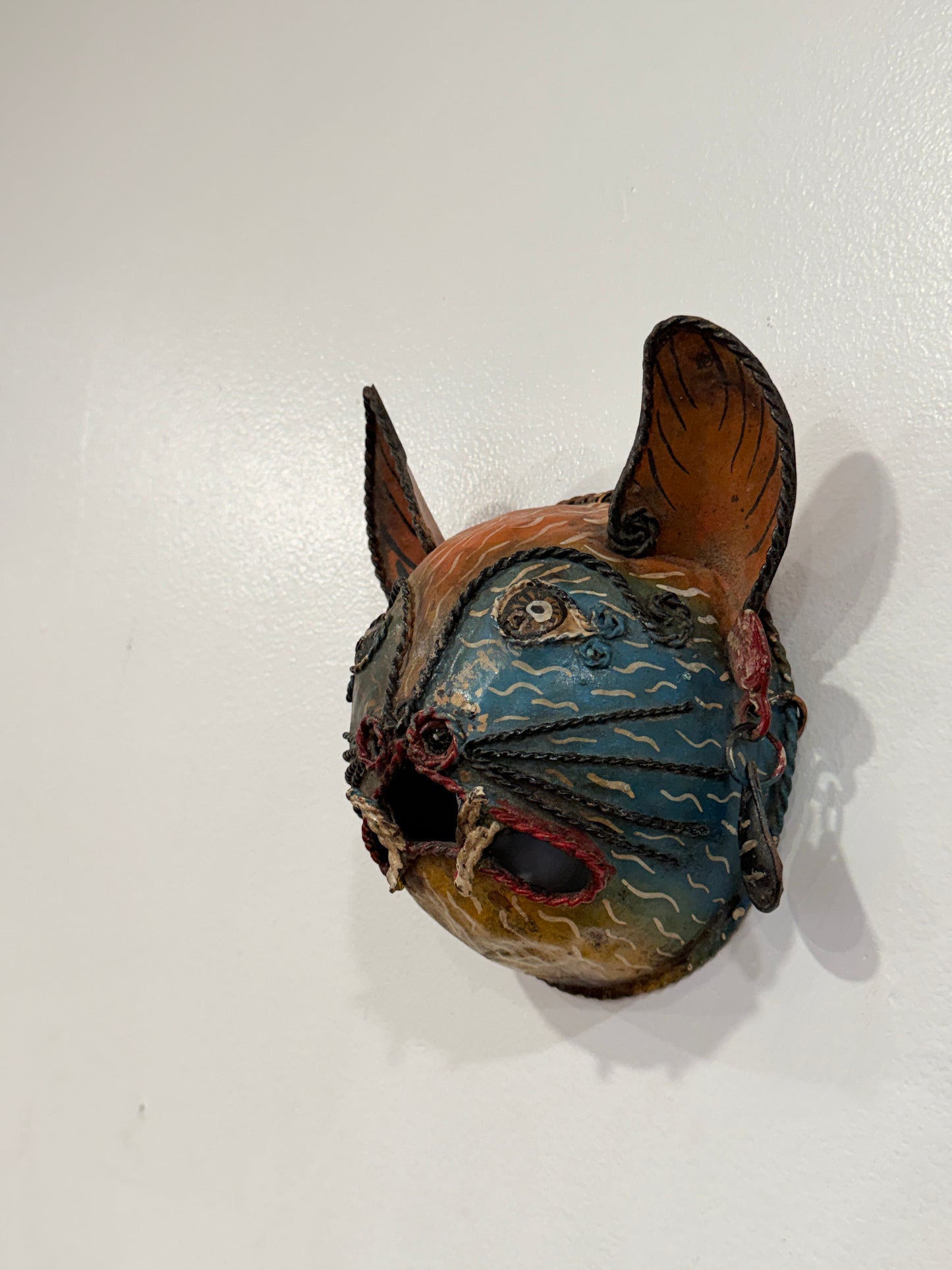 Rare 1910 Handcrafted Copper Guerrero Mexican Folk Art Bat Mask