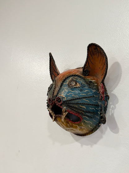 Rare 1910 Handcrafted Copper Guerrero Mexican Folk Art Bat Mask
