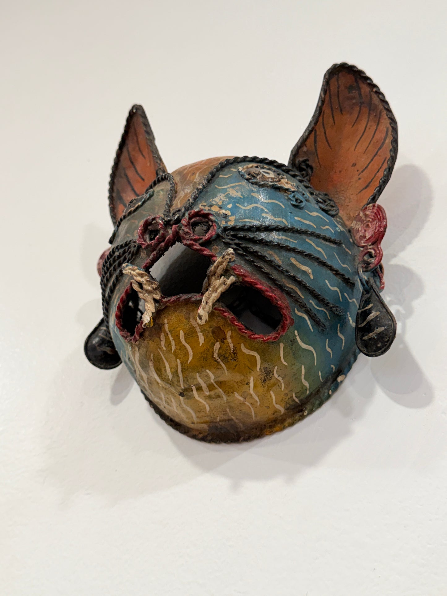 Rare 1910 Handcrafted Copper Guerrero Mexican Folk Art Bat Mask