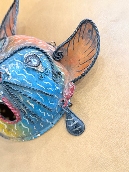 Rare 1910 Handcrafted Copper Guerrero Mexican Folk Art Bat Mask