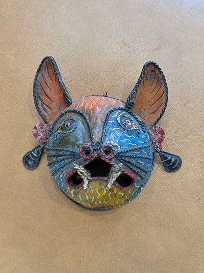 Rare 1910 Handcrafted Copper Guerrero Mexican Folk Art Bat Mask