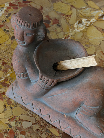 Large Vintage Terracotta Mayan Chacmool of Rain Incense Sculpture