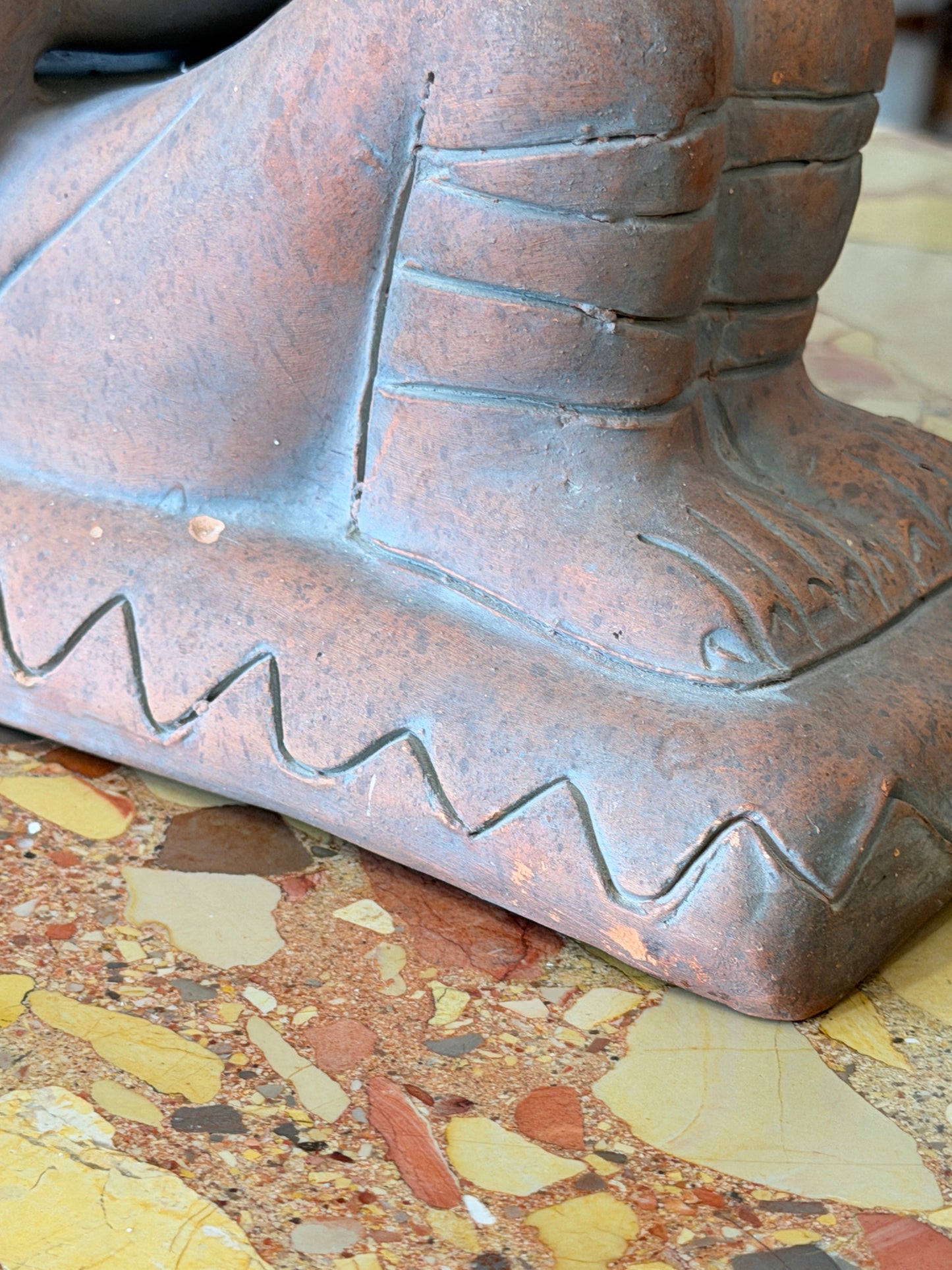 Large Vintage Terracotta Mayan Chacmool of Rain Incense Sculpture