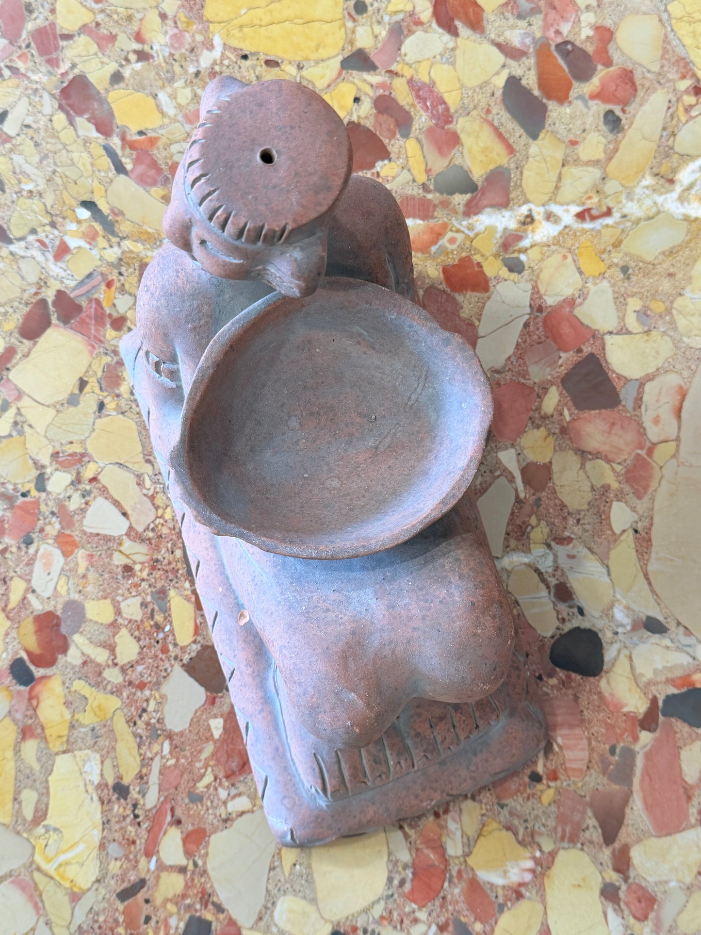 Large Vintage Terracotta Mayan Chacmool of Rain Incense Sculpture