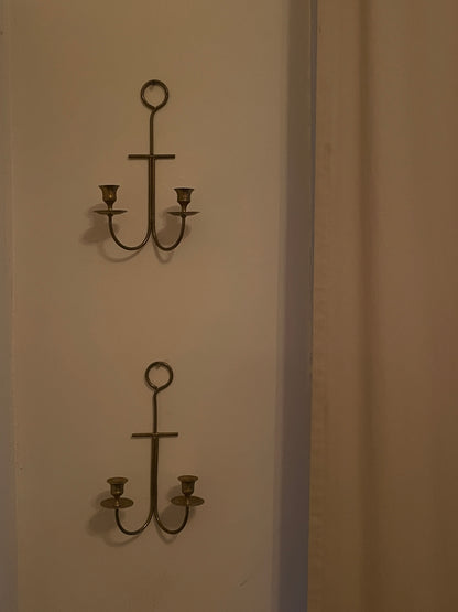 Vintage Brass Wall Mounted Candelabras - Sold as a pair