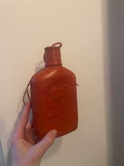 Vintage Leather “Zubrowska” Polish Vodka Flask (empty)