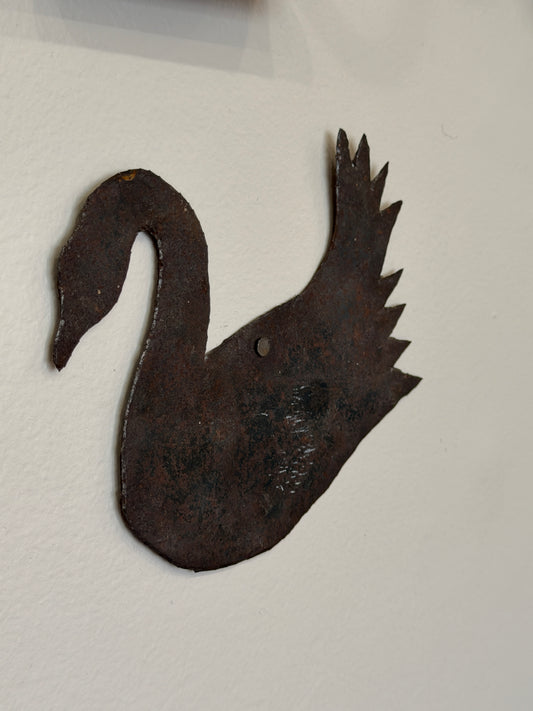 Folk Art Iron Cut Swan Quilt Stencil, Early 19th Century Antique