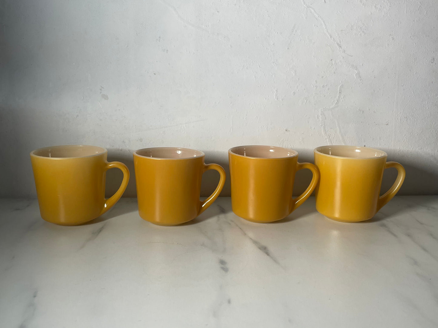 Mustard Yellow Anchor Hocking Oven-Proof Milk Glass Mugs - Set of 4