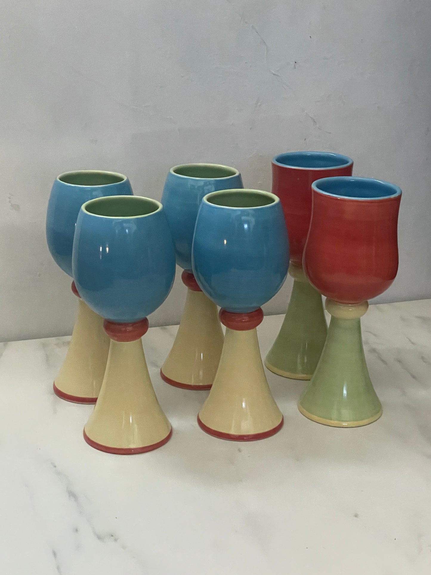 Spring Bloom Colorblock Ceramic Goblets sold as a set of 6