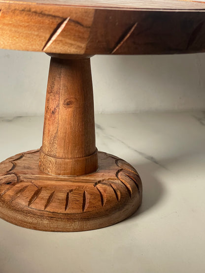Wooden Cake Stand with Hand-carved Base