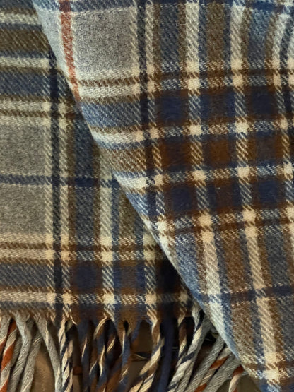Vintage Pendleton Blue & Brown Plaid Wool Blanket
