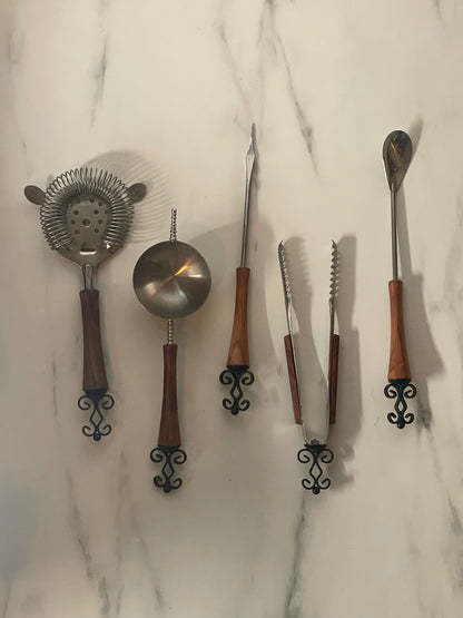 Folding Sheer Canopy Vintage Tray with Steel Tongs, Strainer,  Measuring cup, Skewer, Tongs and Mixing Spoon